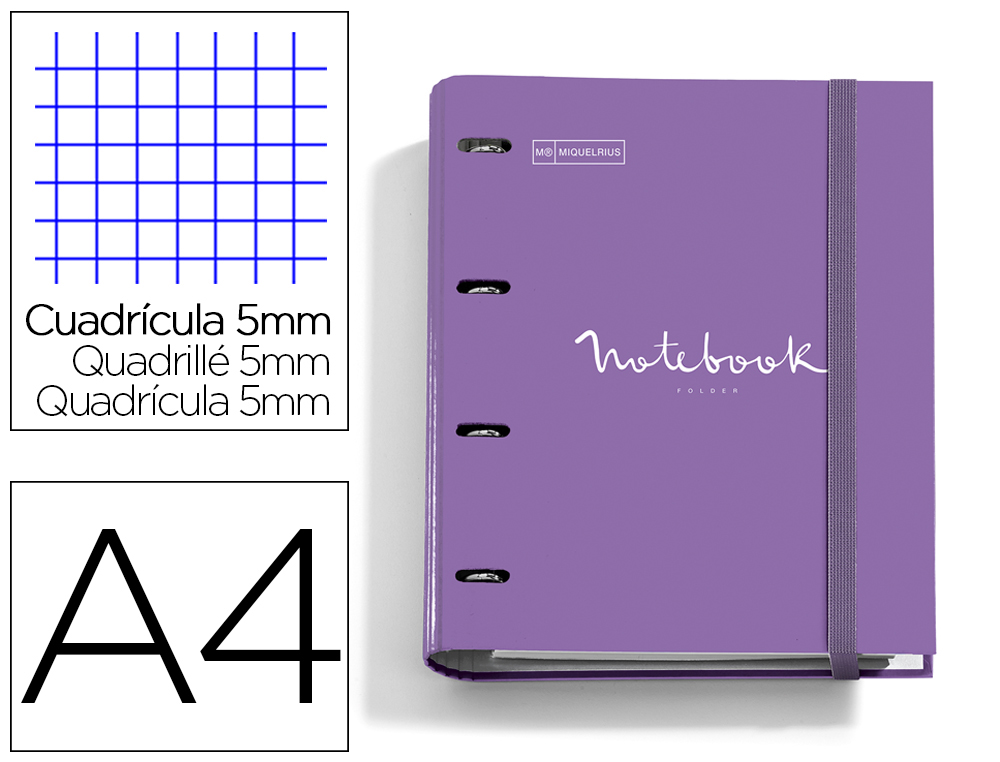 CARPETA CON RECAMBIO MIQUELRIUS EMOTIONS DIN A4 CUADRO 5 MM 4 ANILLAS 35 MM COLOR PURPURA