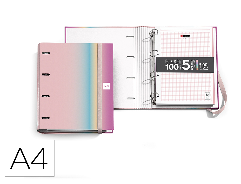 CARPETA CON RECAMBIO MIQUELRIUS AURORA WEST BAY DIN A4 CUADRO 5 MM 4 ANILLAS 35 MM
