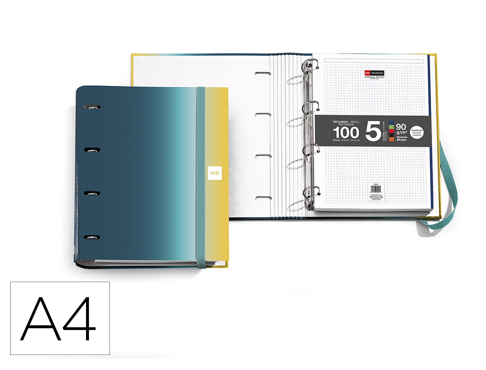 CARPETA CON RECAMBIO MIQUELRIUS AURORA ICELAND DIN A4 CUADRO 5 MM 4 ANILLAS 35 MM