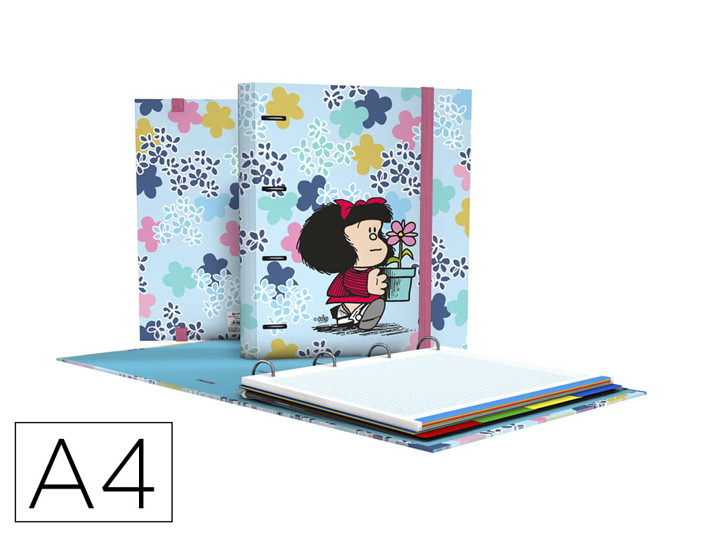 CARPETA CON RECAMBIO GRAFOPLAS DIN A4 CON GOMILLAS 4 ANILLAS 35 MM RUBBER LIVELY MAFALDA