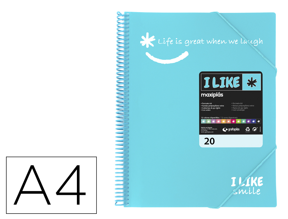 CARPETA GRAFOPLAS MAXIPLAS ESCAPARATE CON ESPIRAL 20 FUNDAS DIN A4 AZUL CIELO