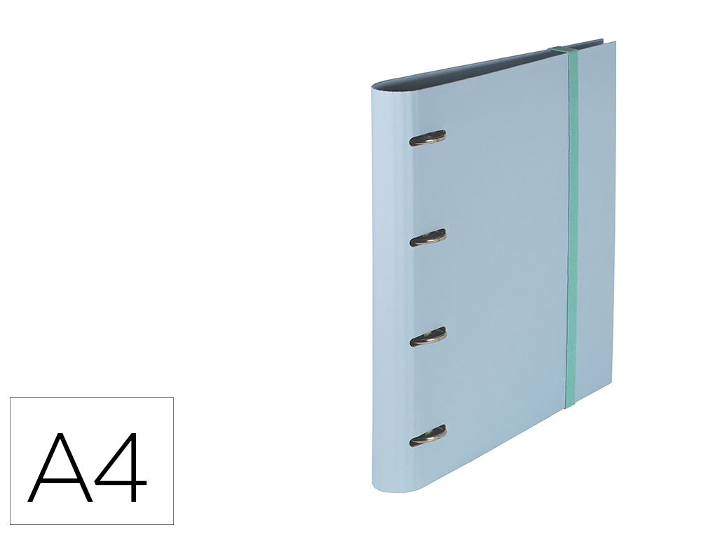 CARPETA 4 ANILLAS DE 35 MM PARDO CARTON FORRADO TOUCH DIN A4 CON RECAMBIO 120 HOJAS 90 GR AZUL PASTEL