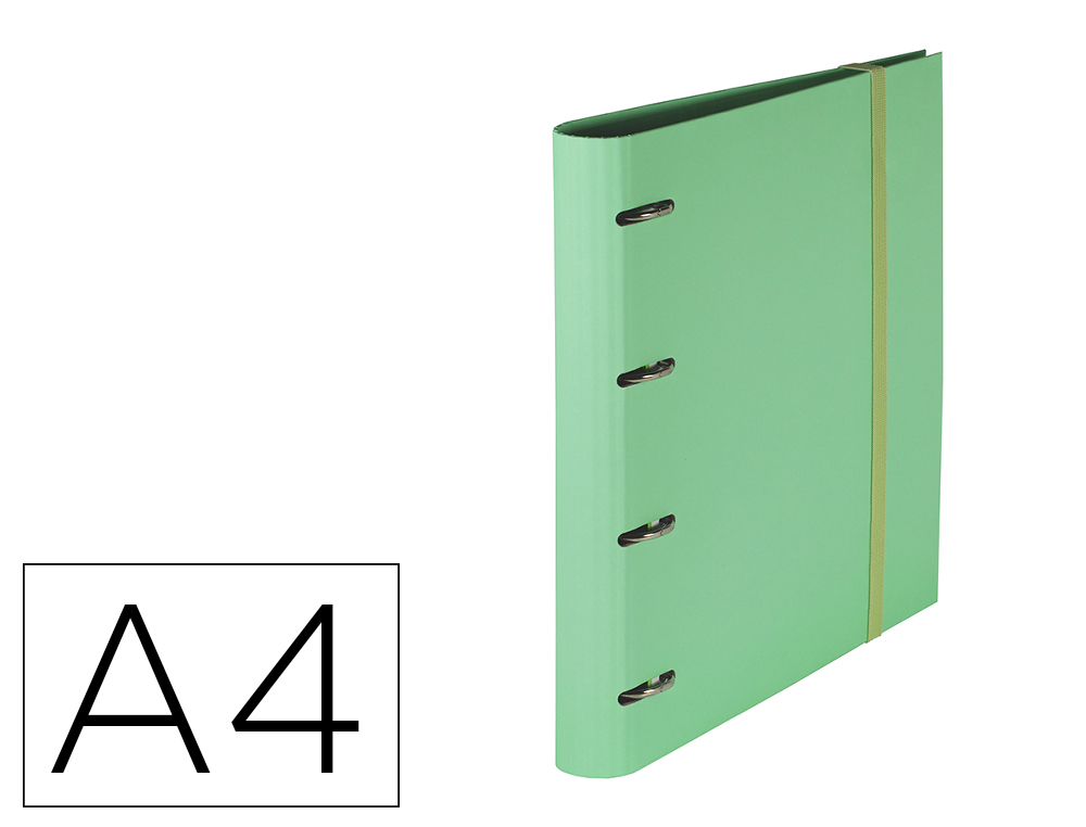 CARPETA 4 ANILLAS DE 35 MM PARDO CARTON FORRADO TOUCH DIN A4 CON RECAMBIO 120 HOJAS 90 GR VERDE PASTEL