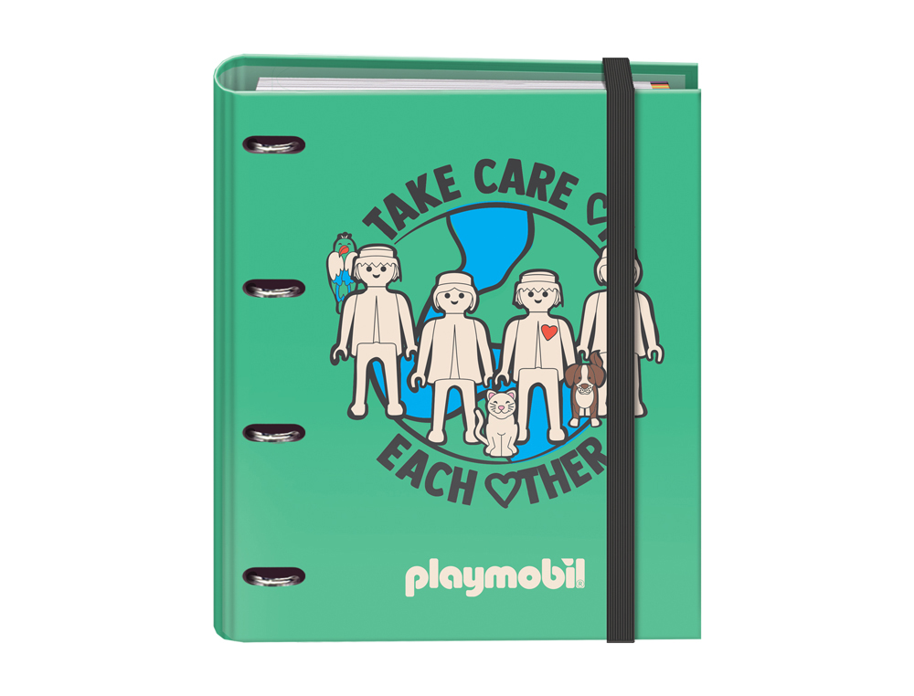CARPETA 4 ANILLAS DE 35 MM DOHE DIN A4 CARTON FORRADO CON RECAMBIO 100 HOJAS 90 GR CUADRO 5 MM PLAYMOBIL GREEN