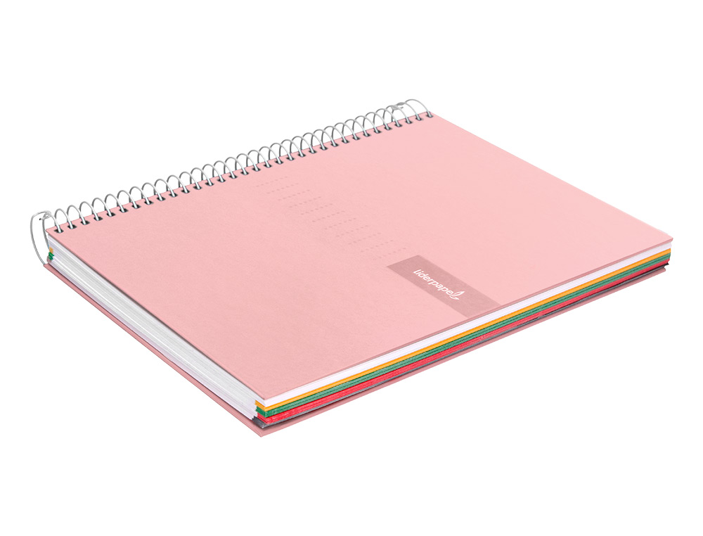 CUADERNO ESPIRAL LIDERPAPEL A4 MICRO CRAFTY TAPA FORRADA 120H 90GR CUADRO 5MM 5 BANDAS 4 COLORES COLOR ROSA
