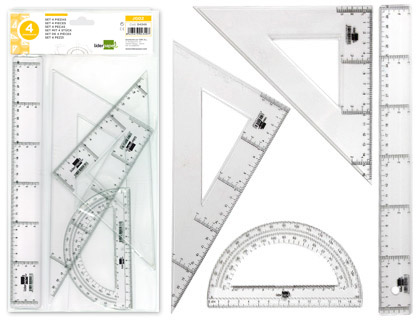 OfiTake Material de oficina  JUEGO ESCUADRA Y CARTABON 25CM REGLA 30CM Y  SEMICIRCULO 15CM LIDERPAPEL EN PETACA INCOLORA