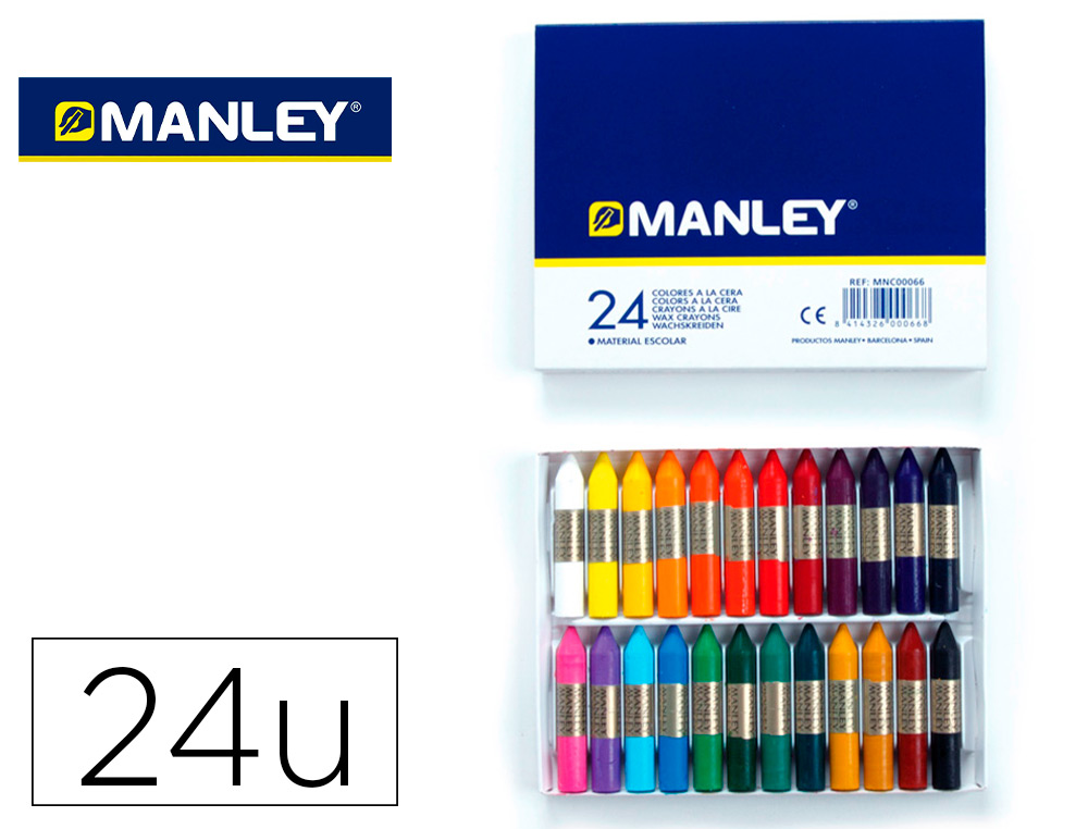 LAPICES CERA MANLEY CAJA DE 24 COLORES SURTIDOS