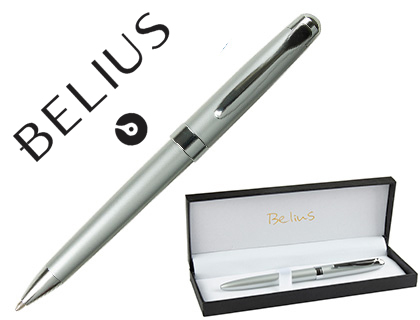 BOLIGRAFO BELIUS HOSSA PLATA CROMADO CON CAPUCHON EN ESTUCHE