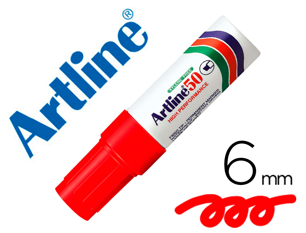 Rotulador artline marcador permanente ek-50 rojo -punta biselada 6 mm -papel metal y cristal