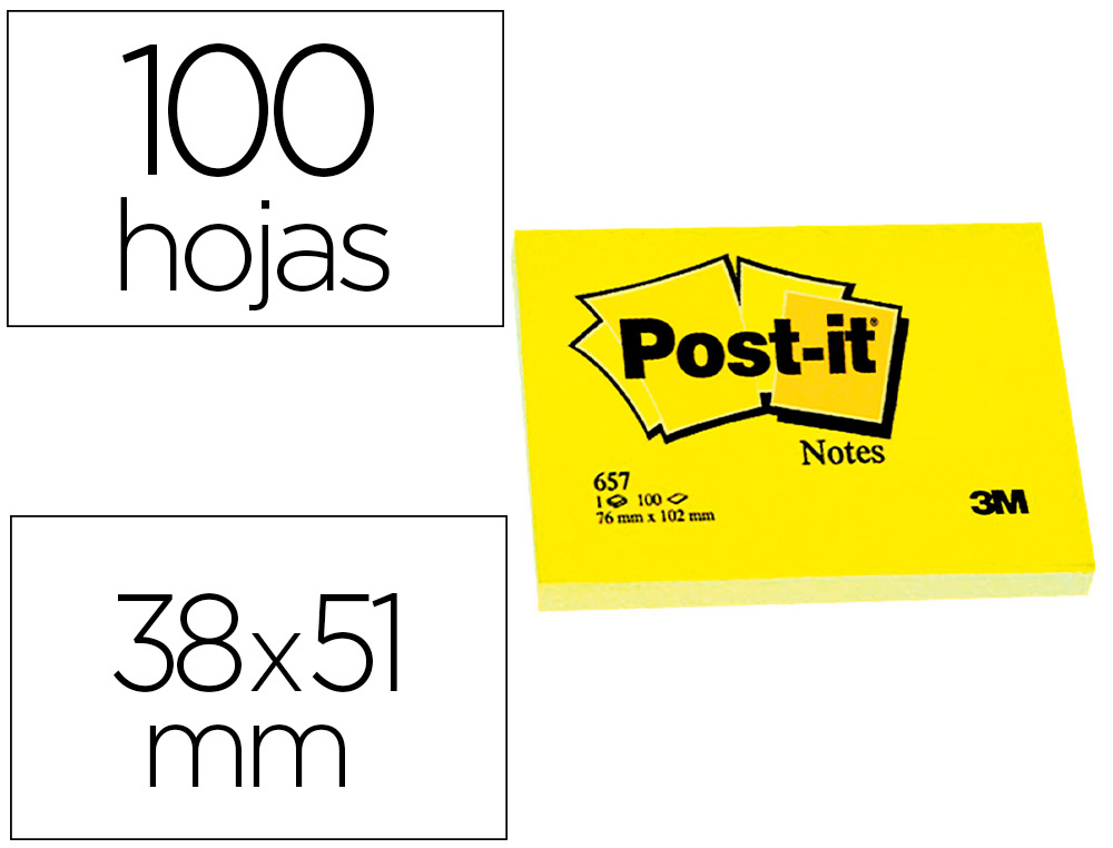 BLOC DE NOTES ADHESIVES LLEVA I POST-IT 38X51 MM AMB 100 FULLS 653E