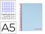 CUADERNO ESPIRAL LIDERPAPEL A5 MICRO WONDER TAPA PLASTICO 120H 90G CUADRO 5MM 5 BANDAS 6 TALADROS COLOR CELESTE