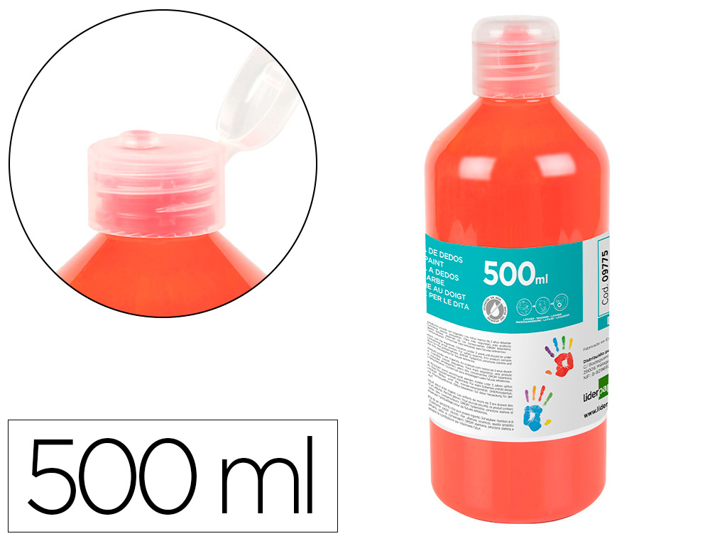 ECM RECICLADOS  PINTURA DEDOS LIDERPAPEL BOTELLA DE 500 ML ROJO