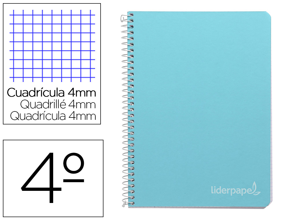 Cuaderno espiral liderpapel cuarto witty tapa dura 80h 75gr cuadro 4mm con margen color celeste