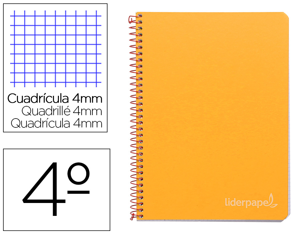 Cuaderno espiral liderpapel cuarto witty tapa dura 80h 75gr cuadro 4mm con margen color naranja