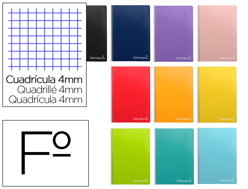 QUADERN ESPIRAL LIDERPAPEL FOLI WITTY TAPA DURA 80H 75GR QUADRE 4MM AMB MARGE COLORS ASSORTITS