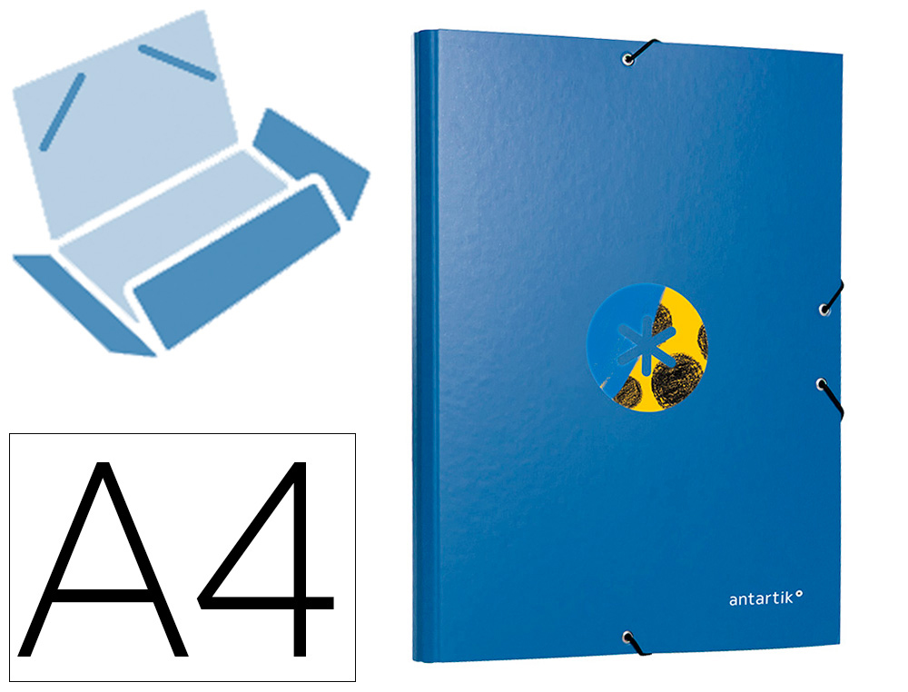 CARPETA LIDERPAPEL ANTARTIK GOMAS A4 3 SOLAPAS CARTON FORRADO TRENDING COLOR AZUL
