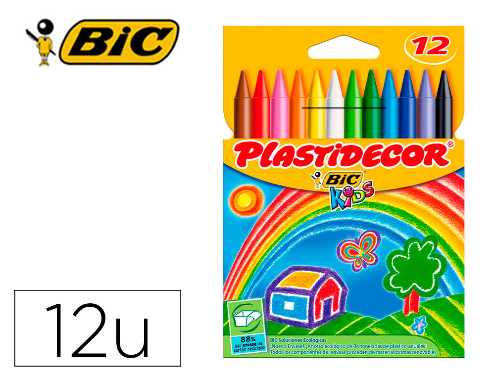 12 Ceras de colores Plastidecor Bic Kids