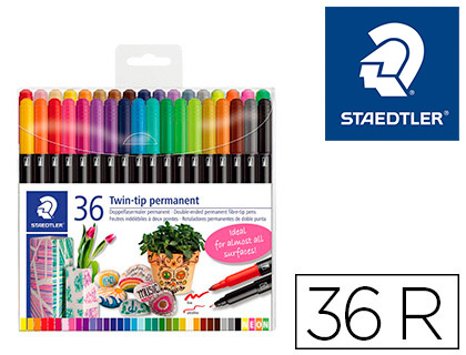 Supial Papelerías  ROTULADOR STAEDTLER PERMANENTE DOBLE PUNTA 3187 ESTUCHE  DE 36 UNIDADES COLORES SURTIDOS