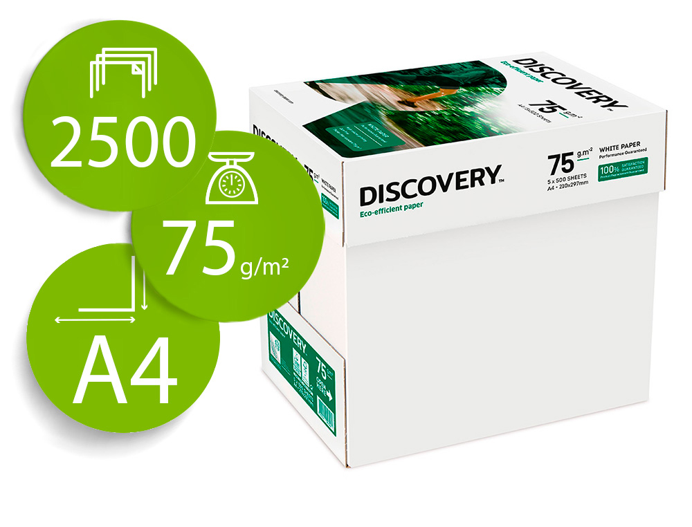 AZUR PALELERÍA | PAPEL FOTOCOPIADORA DISCOVERY FAST DIN A4 75 GRAMOS PAPEL MULTIUSO INK-JET Y LASER CAJA DE 2500