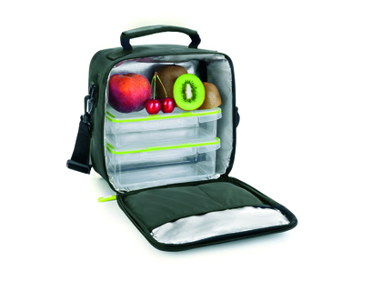 BOLSA PORTA ALIMENTOS IBILI LUNCH AWAY GREEN TERMICA CON ASA INCLUYE 2  RECIPIENTES CON TAPA HERMETICA Y BANDEJA