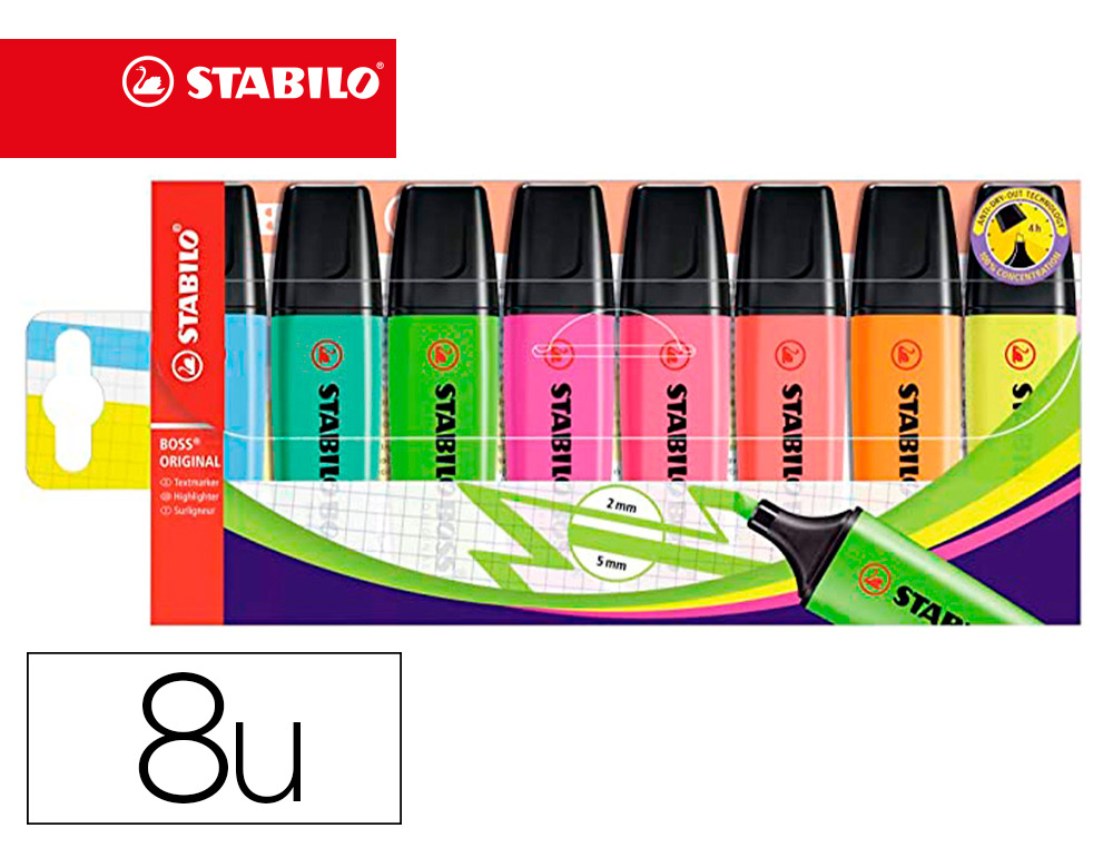 ROTULADOR STABILO BOSS FLUORESCENTE 70 ESTUCHE DE 8 UNIDADES COLORES SURTIDOS