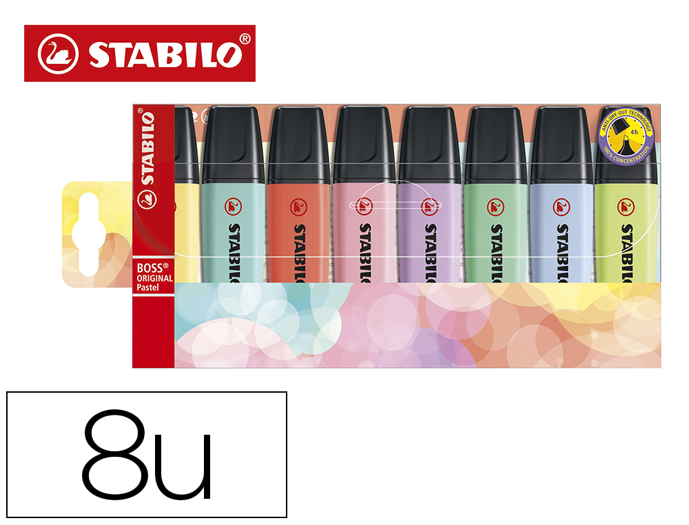 Rotulador stabilo boss fluorescente 70 pastel estuche de 8 unidades colores surtidos