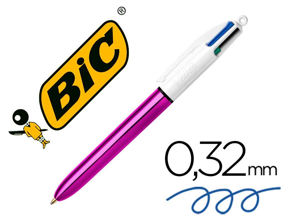 MATERIAL DE OFICINA BARATO  BOLIGRAFO BIC CUATRO COLORES SHINE MORADO  PUNTA DE 1 MM