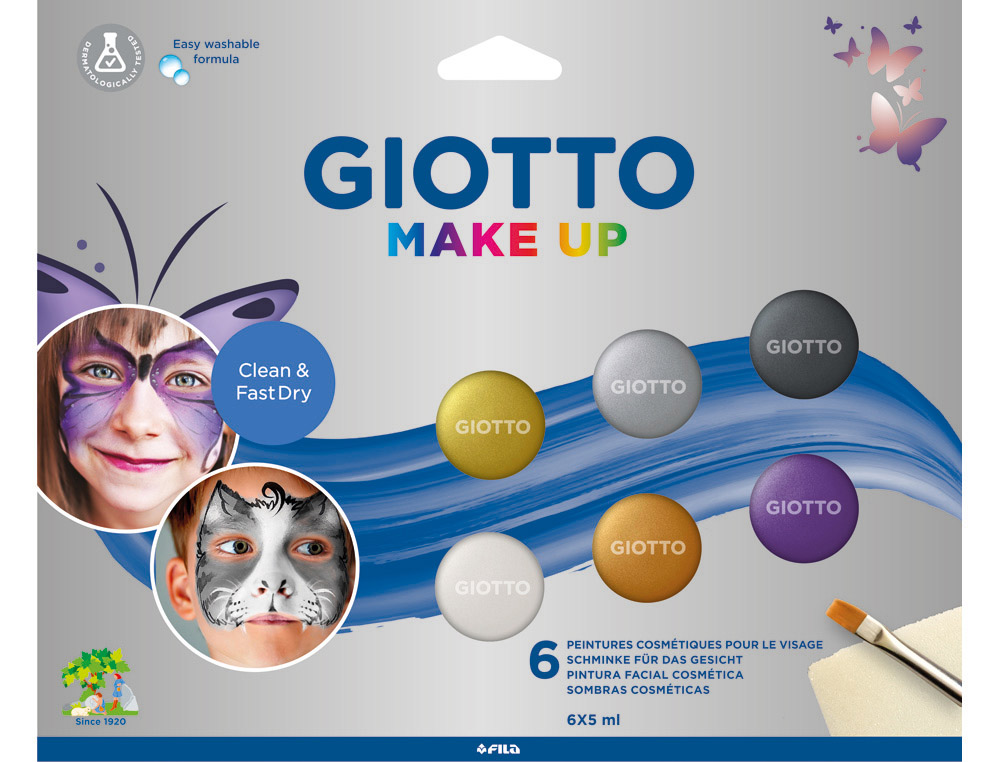 Set giotto make up pintura facial 6 botes 5 ml colores metalicos