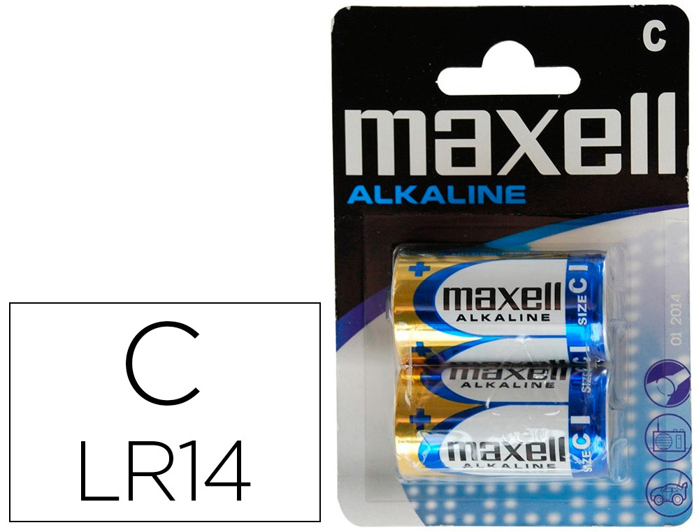 Pila maxell alcalina 1,5 v tipo c lr14 blister de 2 unidades