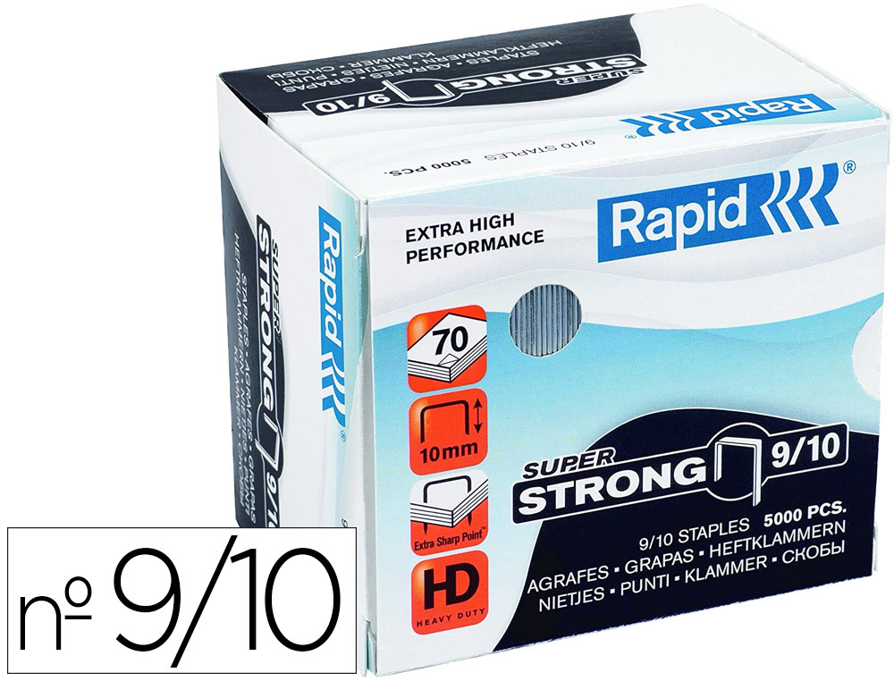 Grapas rapid super strong galvanizadas nº 9/10 caja de 5000 unidades