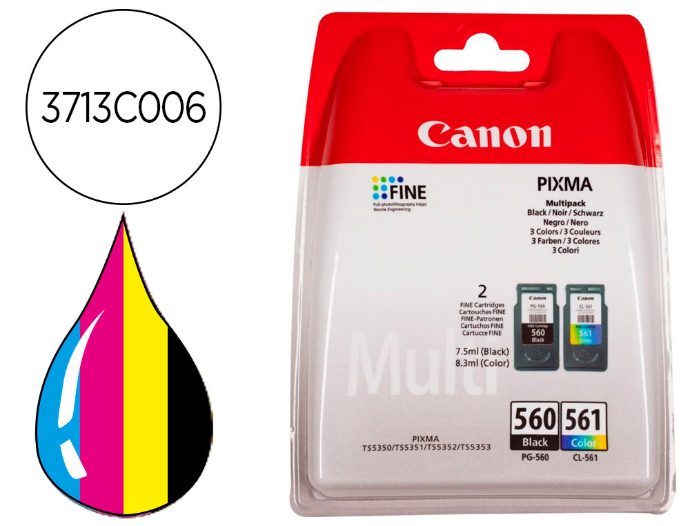 Ink-jet canon 560 pixma ts5350 / ts5351 / ts5352 / ts5353 pack negro amarillo cian magenta 180 paginas