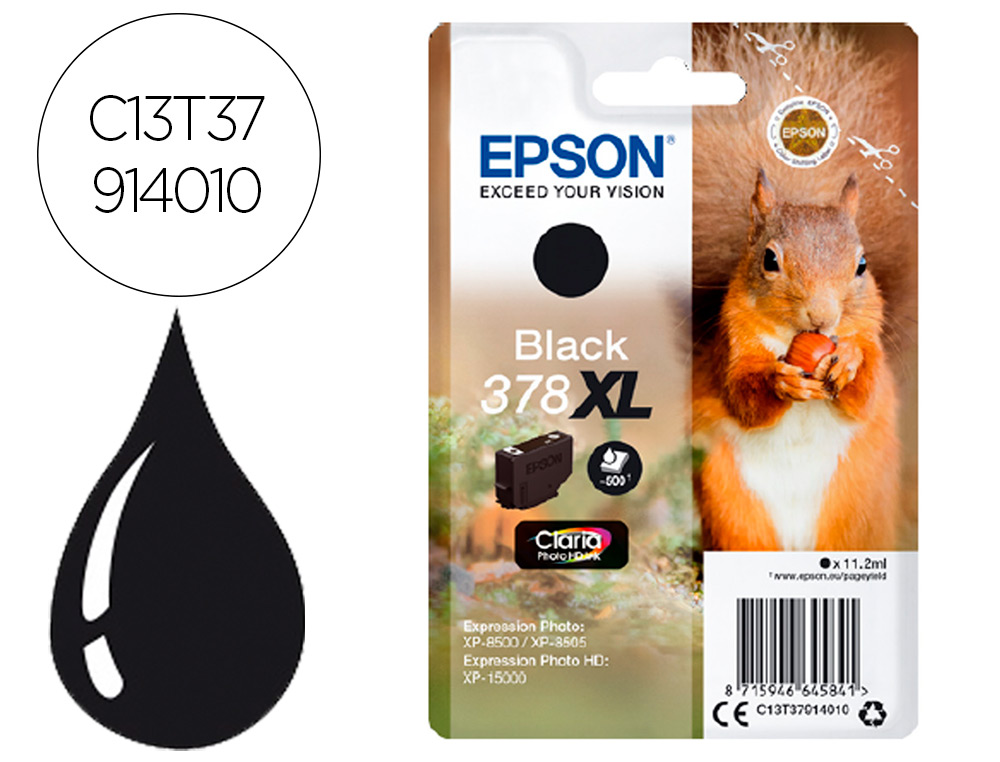 Ink-jet epson 378 xl expression home xp-8605 / 8606 / xp-15000 / xp-8500 / 8505 negro 500 pag