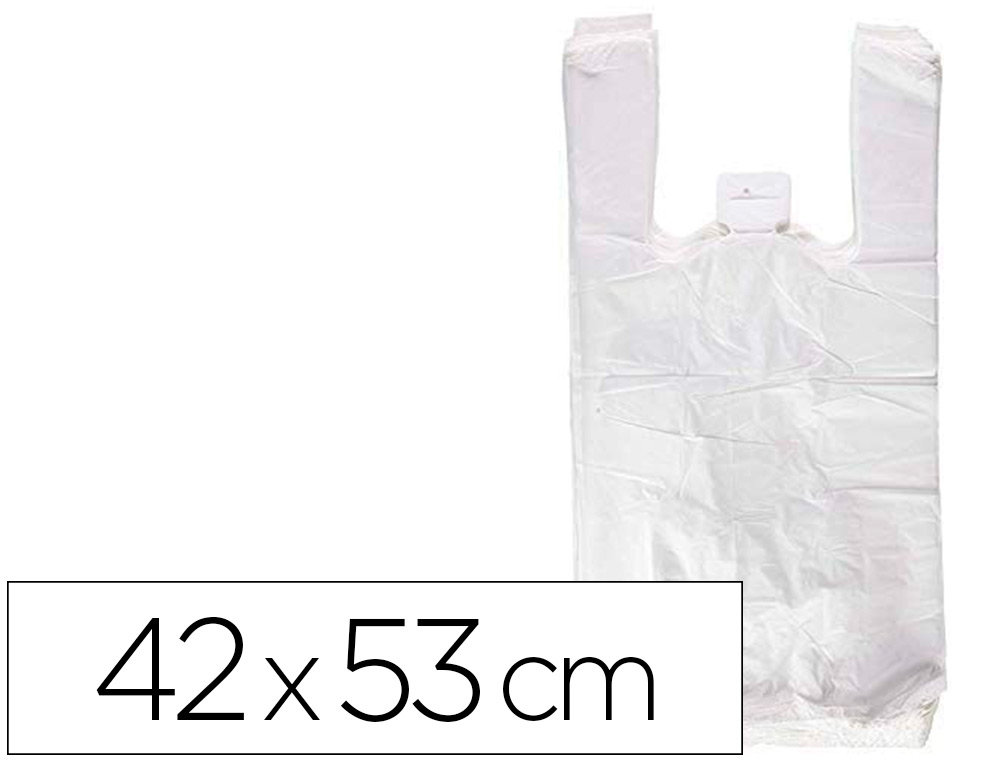 PAPELERIA COPISTERIA EUROLAN  BOLSA CAMISETA RECICLADA 70% BLANCA 50 MC  42X53 CM APTA LEGISLACION DE BOLSAS 2021