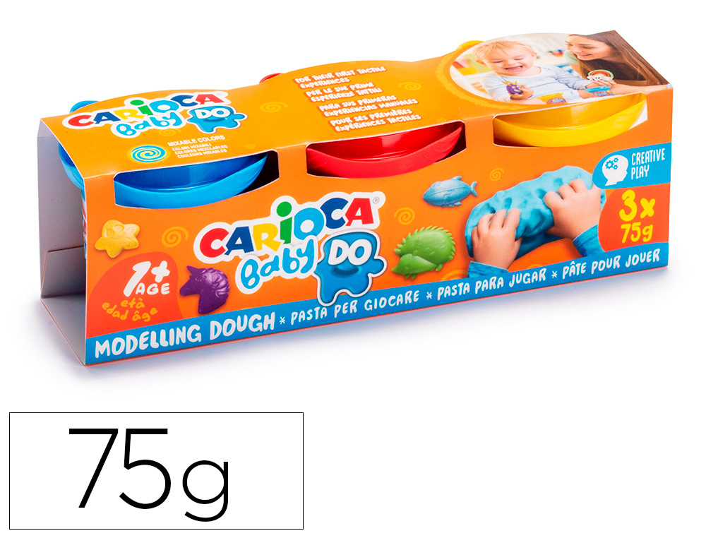 PLASTILINA CARIOCA BABY DOUGH BOTE 75 GR SET DE 8 COLORES SURTIDOS (162759)