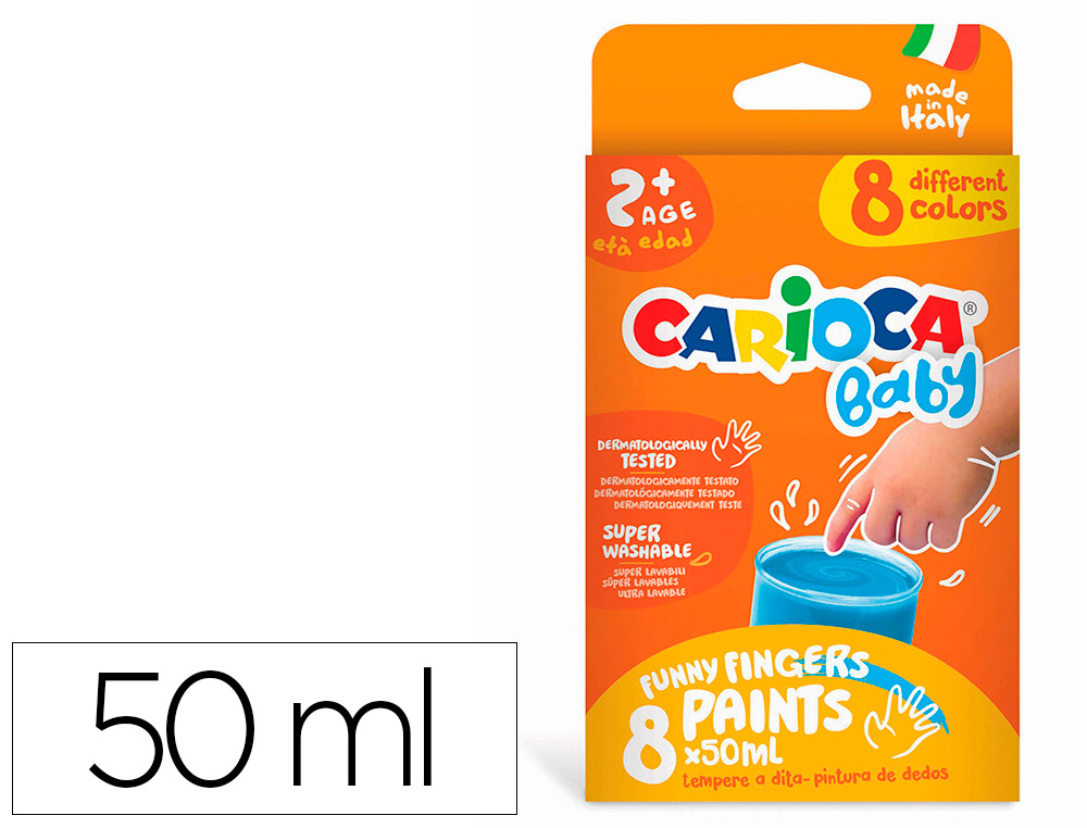 la imprentería  PINTURA A DEDOS CARIOCA BABY 50 ML CAJA DE 8 COLORES  SURTIDOS