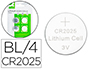 PILA Q-CONNECT TIPO BOTON LITIO CR2025 3V BLISTER DE 4 UNIDADES
