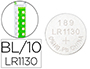 PILA Q-CONNECT TIPO BOTON ALCALINA LR54 1.5V BLISTER DE 10 UNIDADES