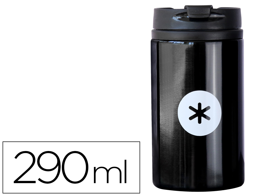 VASO ANTARTIK ACERO INOXIDABLE CON TAPA DOSIFICADOR DE SEGURIDAD Y BASE ACOLCHADA 290 ML COLOR NEGRO