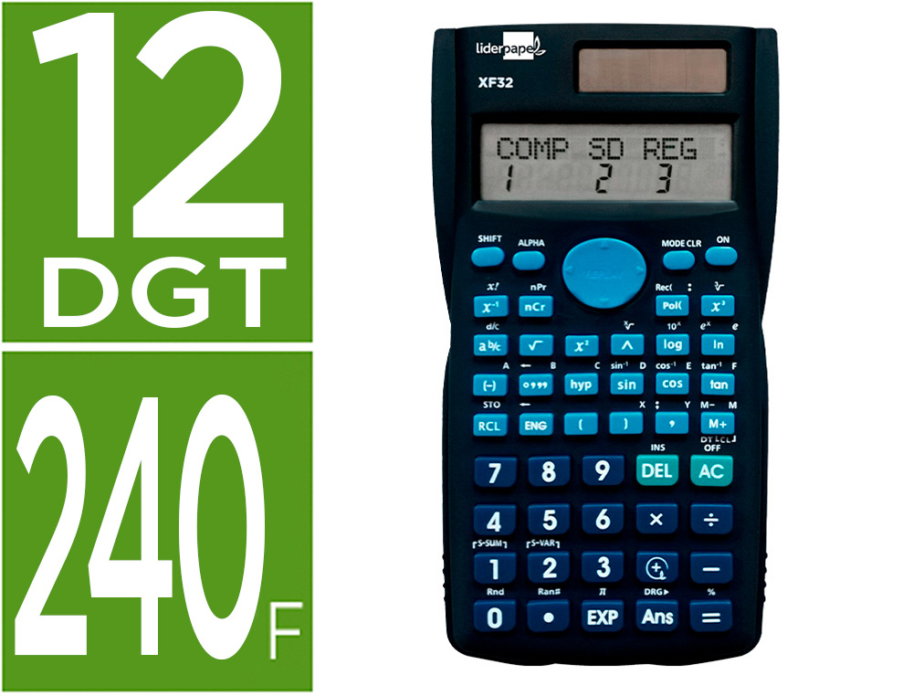 CALCULADORA LIDERPAPEL CIENTIFICA XF32 12 DIGITOS 240 FUNCOES COM TAMPA SOLAR E PILHAS COR AZUL 156X85X20 MM