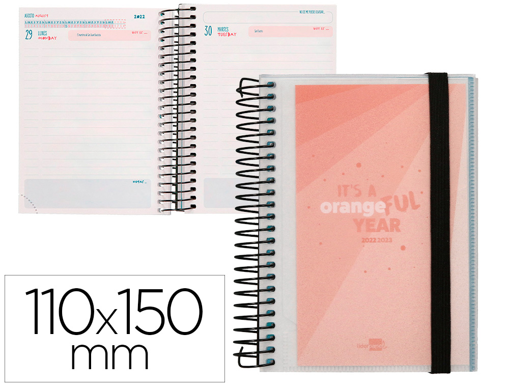 AGENDA ESCOLAR LIDERPAPEL CURSO 22-23 COLLEGE CLASSIC MINI BILINGUE DIA PAGINA POLIPROPILENO NARANJA