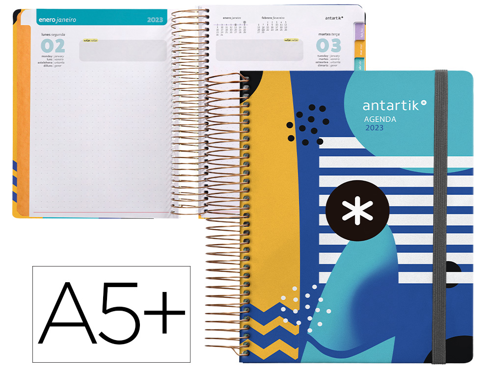 AGENDA DE OFICINA ANTARTIK 2023 DIA PAGINA 90 GR SOBRE MARCAPAGINAS Y 3 HOJAS DE PEGATINAS AMARILLO 165X215 MM