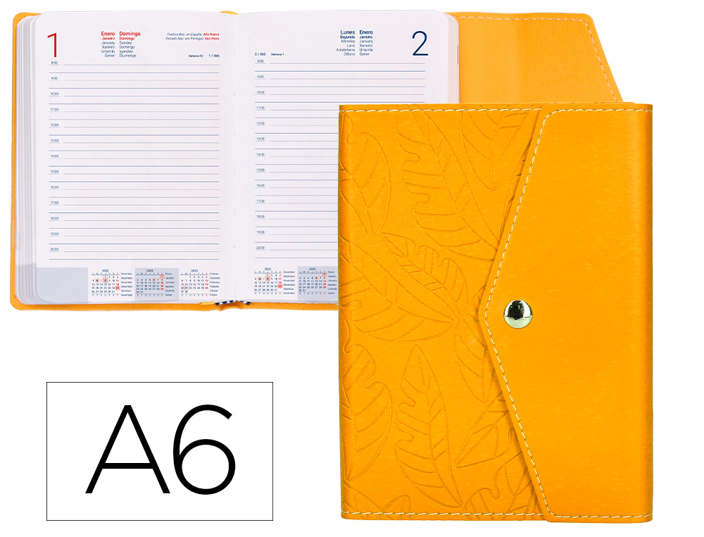 AGENDA ENCUADERNADA LIDERPAPEL THERASIA MINI 2023 DIA PAGINA PAPEL 70 GR COLOR AMARILLO
