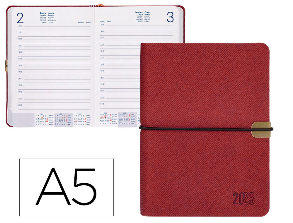 AGENDA ENCUADERNADA LIDERPAPEL EGINA A5 2023 DIA PAGINA COLOR ROJO PAPEL 70 GR