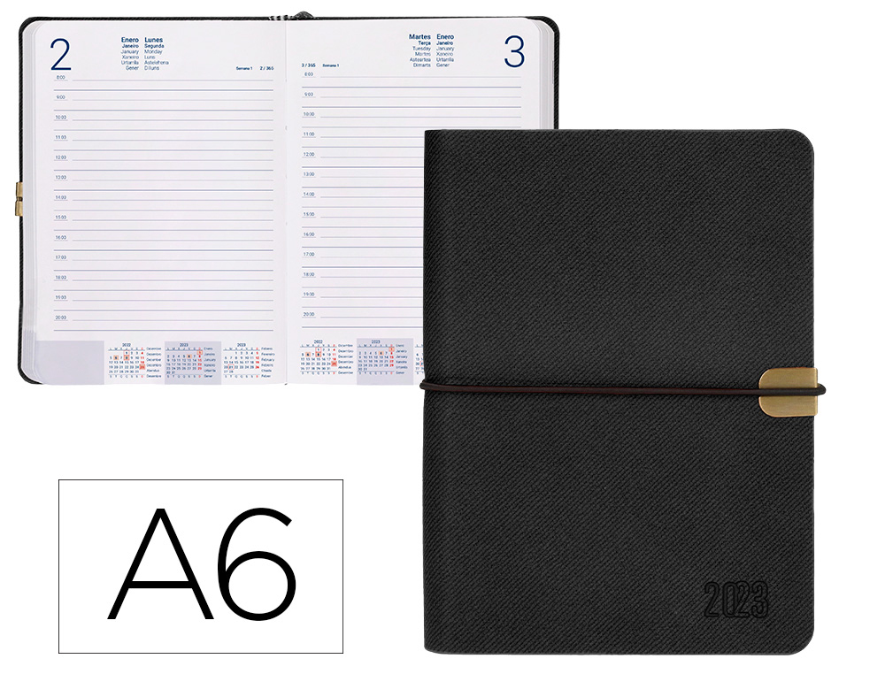 AGENDA ENCUADERNADA LIDERPAPEL EGINA A6 2023 DIA PAGINA COLOR NEGRO PAPEL 70 GR