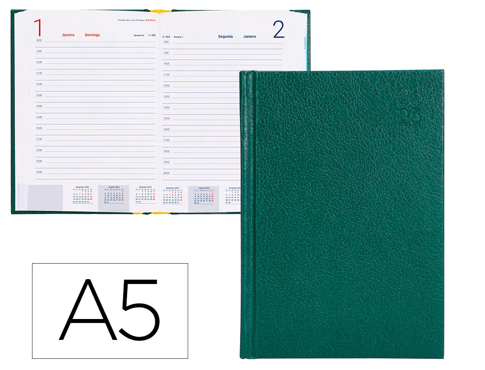 AGENDA ENCADERNADA LIDERPAPEL CORFU 15X21 CM 2023 DIA PAGINA COR VERDE PAPEL 60 GR IDIOMA PORTUGUES