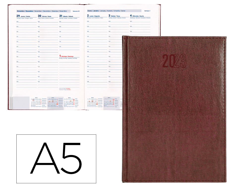AGENDA ENCUADERNADA LIDERPAPEL CRETA 15X21 CM 2023 SEMANA VISTA COLOR BURDEOS PAPEL 70 GR