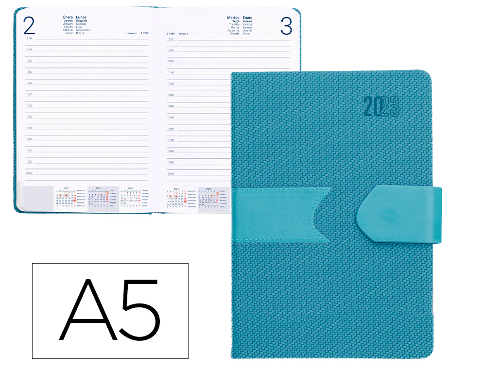 AGENDA ENCUADERNADA LIDERPAPEL LIDHOR 15X21 CM 2023 DIA PAGINA TURQUESA PAPEL 70 GR
