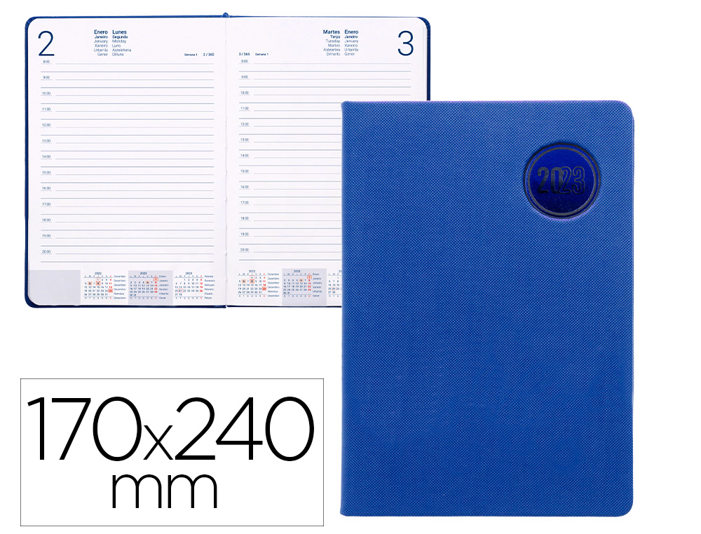 AGENDA ENCUADERNADA LIDERPAPEL KILKIS 17X24 CM 2023 DIA PAGINA COLOR AZUL PAPEL 70 GR