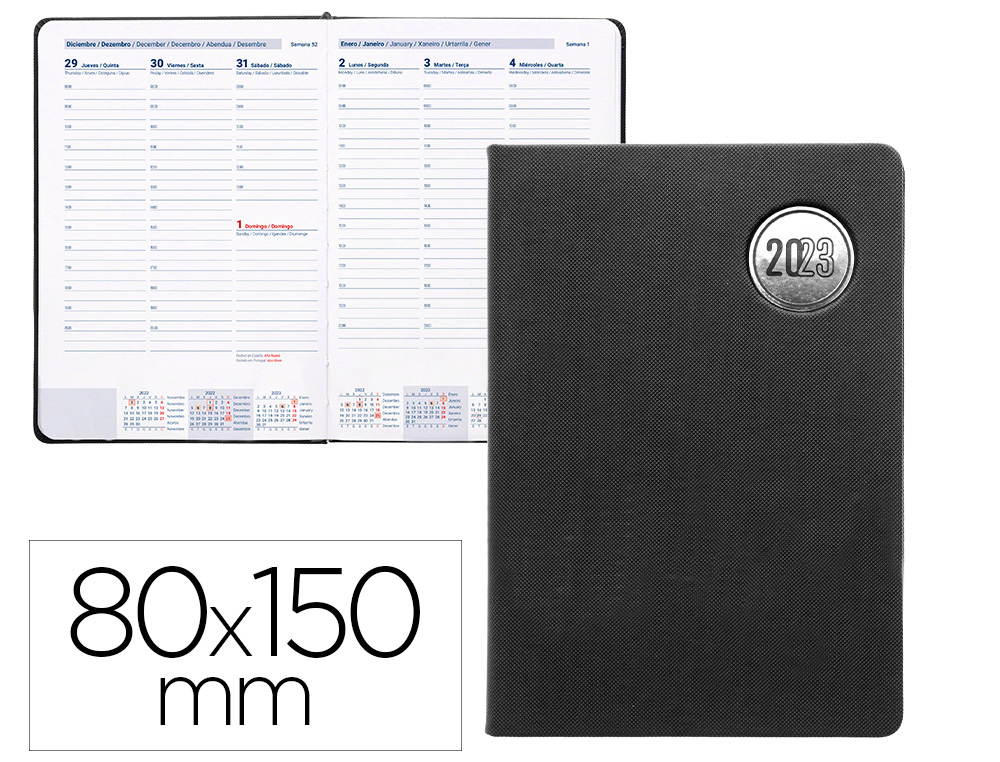 AGENDA ENCUADERNADA LIDERPAPEL KILKIS 8X15 CM 2023 SEMANA VISTA COLOR NEGRO PAPEL 70 GR
