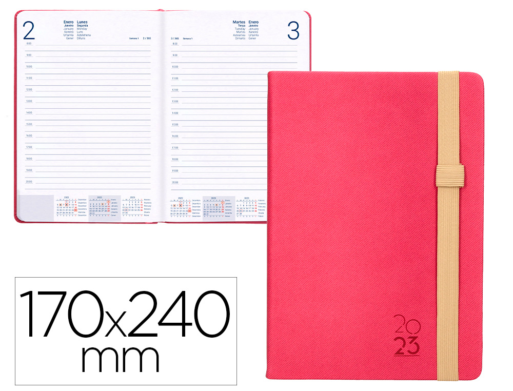 AGENDA ENCUADERNADA LIDERPAPEL LARISIS 17X24 CM 2023 DIA PAGINA COLOR BURDEOS PAPEL 70 GR